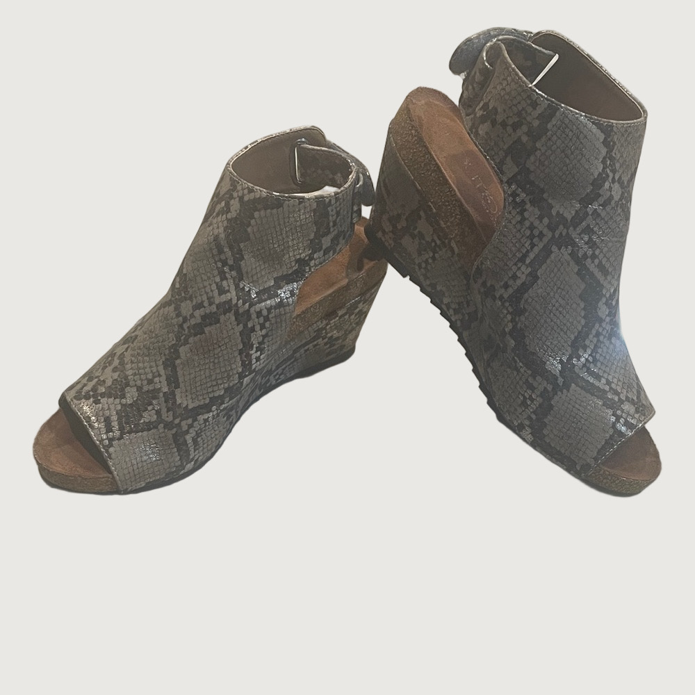 Cork’s Calypso Snake Print Wedge Sandals
